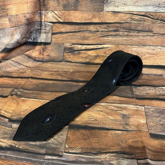 Bugle Boy Vintage Men's Neck Tie Black Blue Red Abstract Pattern 80s 90s Fashion - Picture 2 of 5